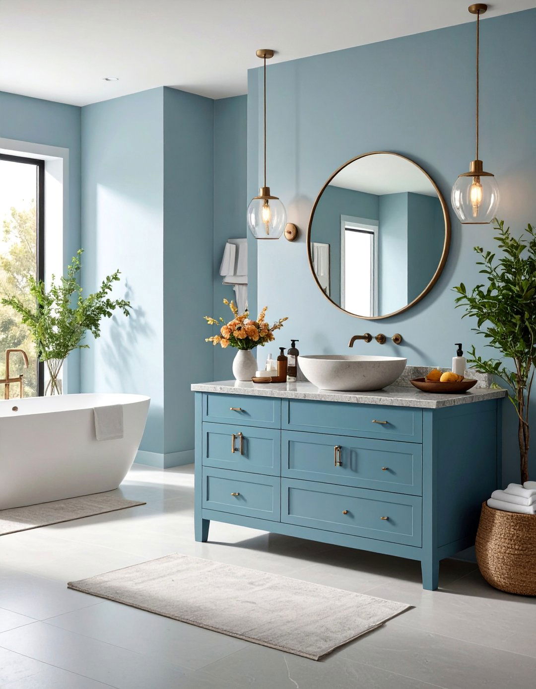 Duck Egg Blue Vanity with Natural Stone - 25 Blue Bathroom Vanity Ideas