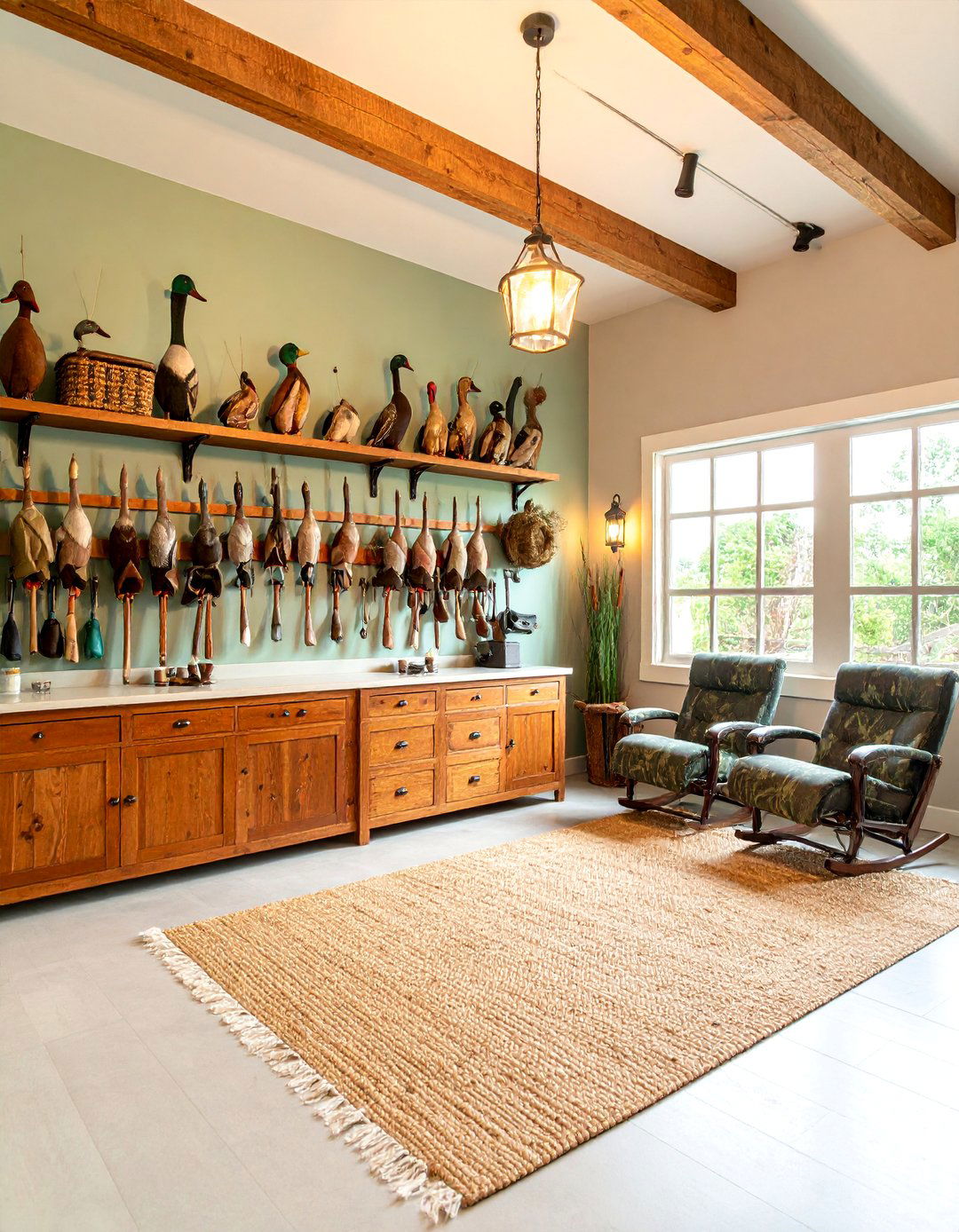 Duck Hunters Garage Paradise with Wetland Theme - 25 Hunting Man Cave Ideas