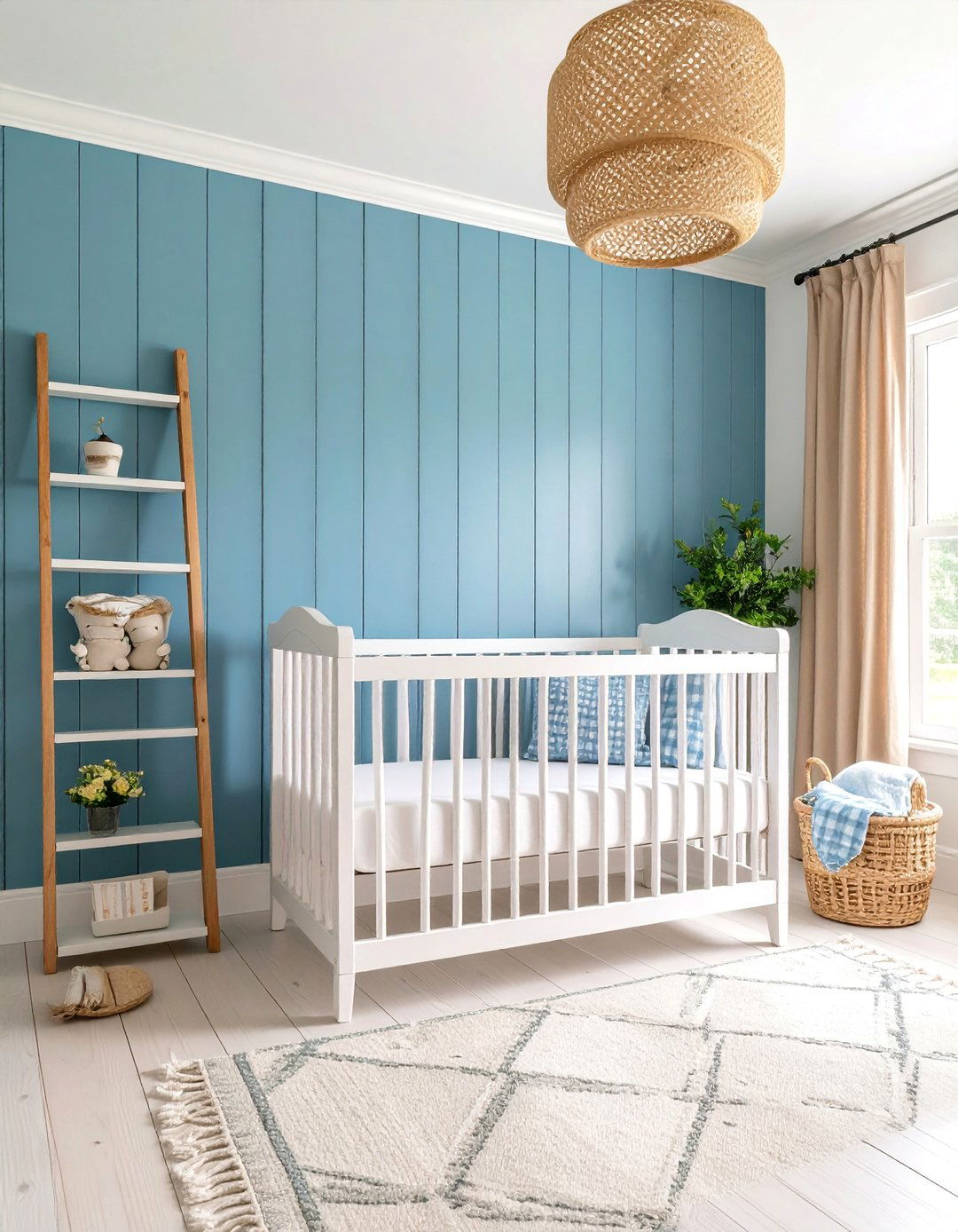 Dusty Blue Farmhouse Nursery with Shiplap Walls - 25 Blue Nursery Ideas