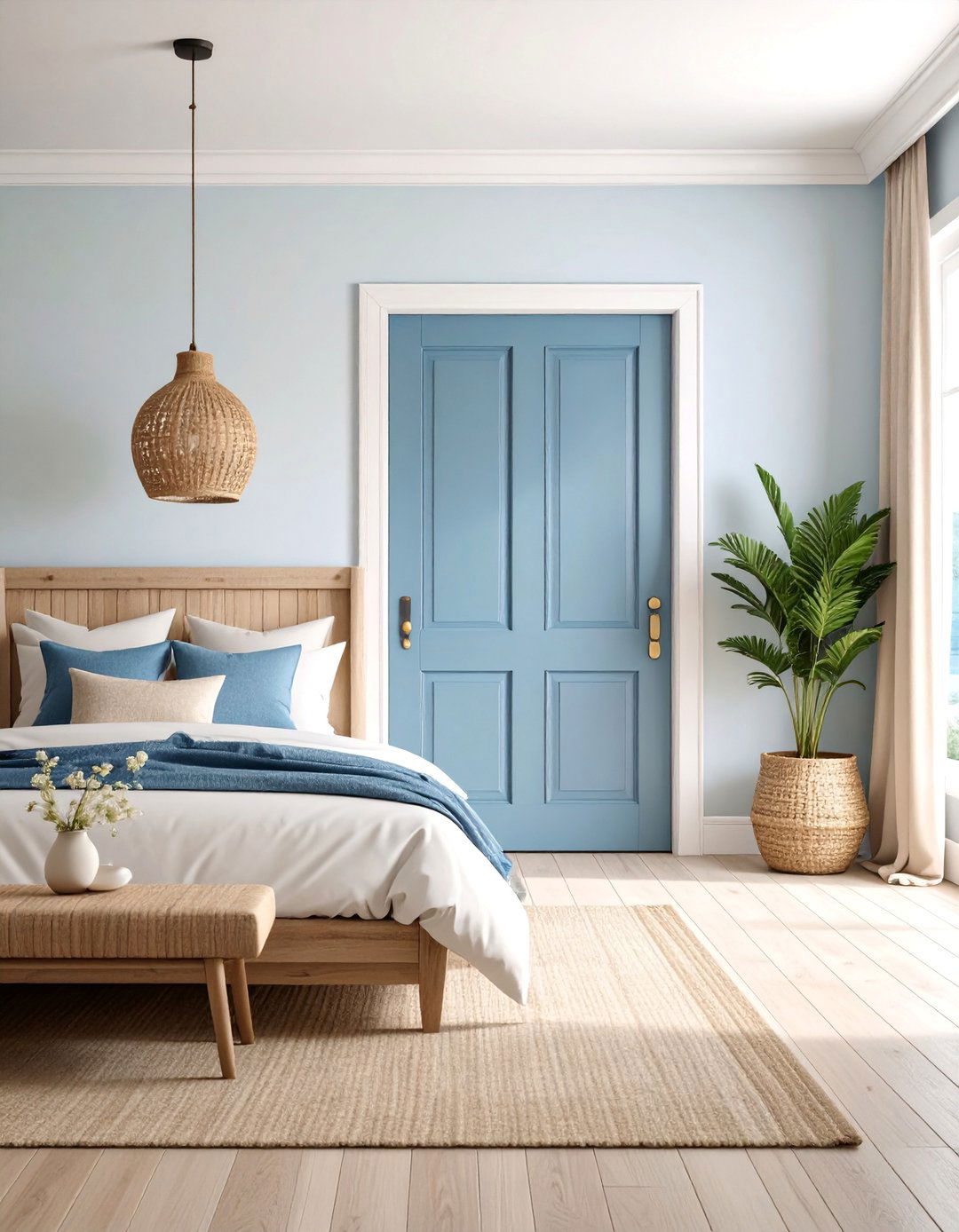 Dusty Blue Interior Door with Coastal Inspiration - 25 Interior Door Color Ideas