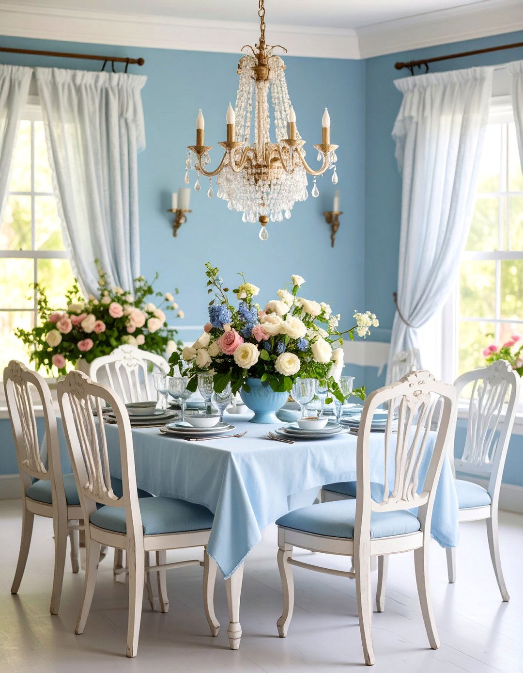 Dusty Blue Shabby Chic Dining Room with Vintage Charm - 25 Blue Dining Room Ideas