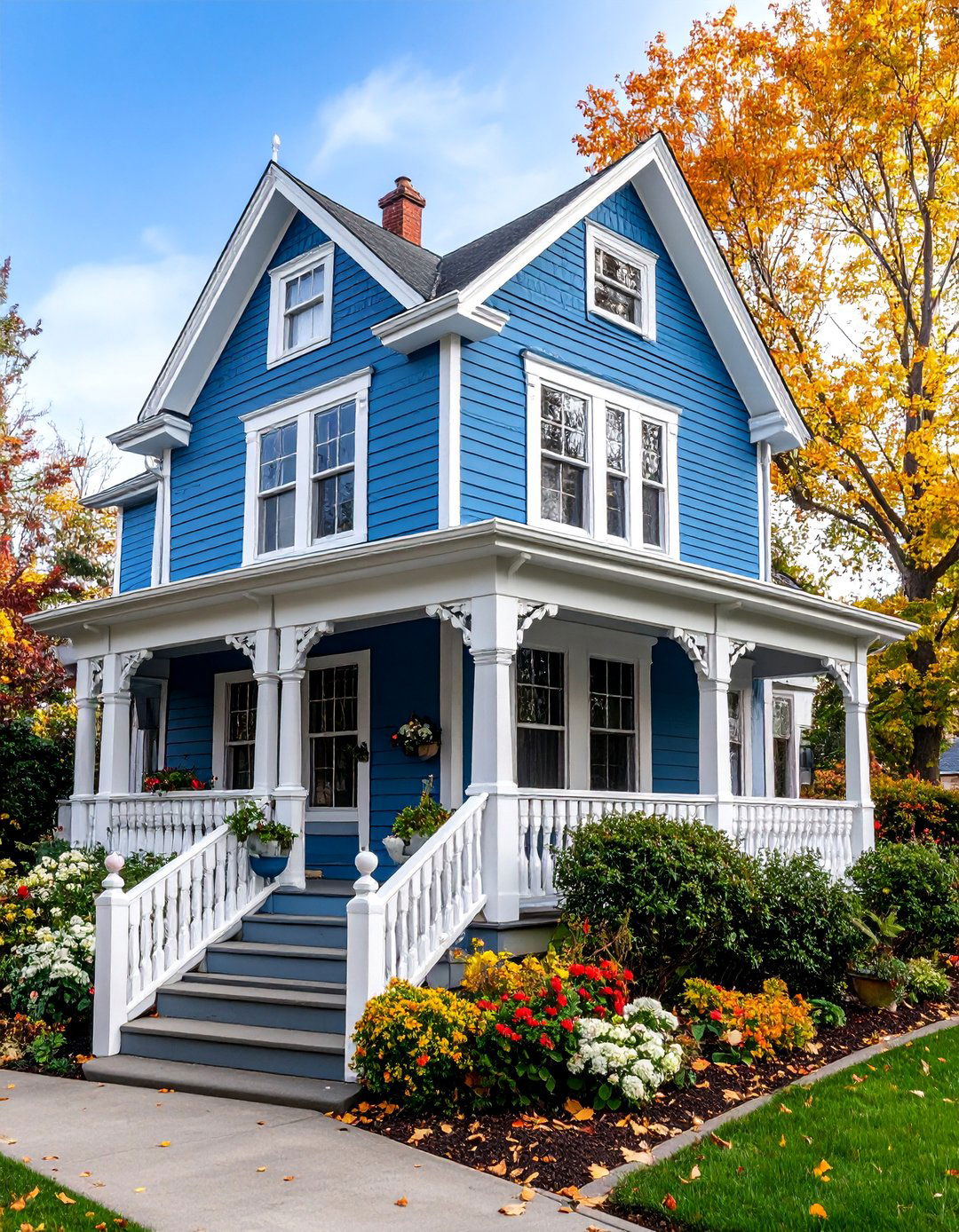 Dusty Blue Victorian with White Architectural Details - 25 blue victorian house colors