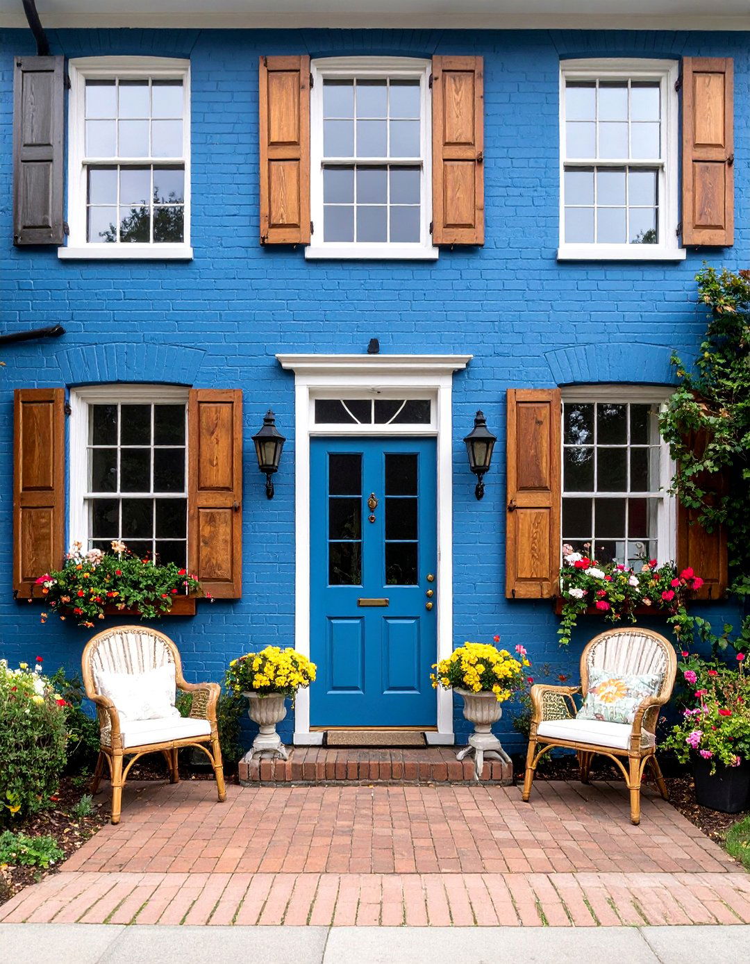 Dusty Blue with Natural Elements - 25 Exterior Brick Paint Color Ideas