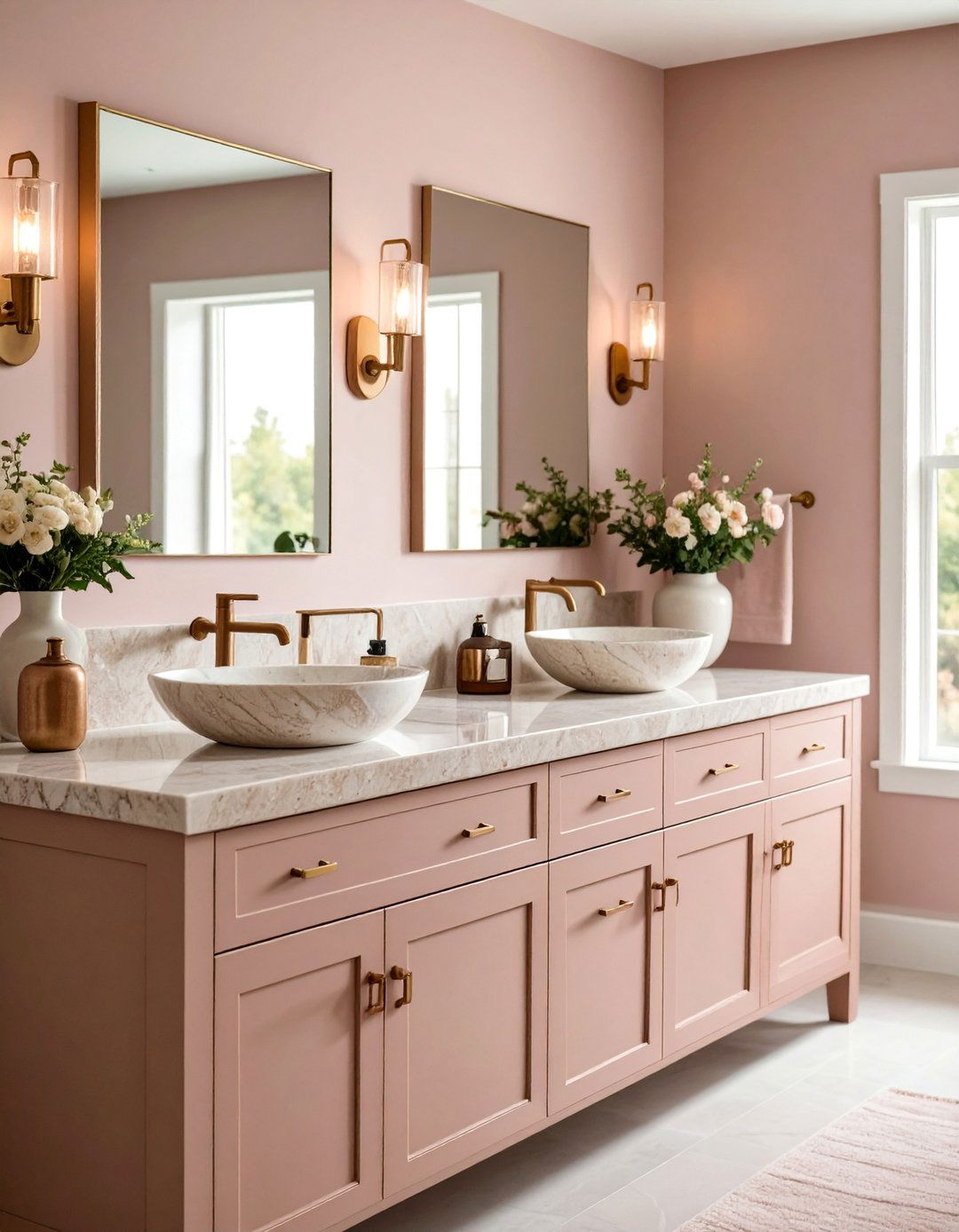 Dusty Pink Bathroom with Stone Elements - 25 Bohemian Desert Decor Ideas