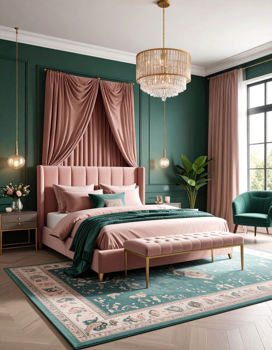 Dusty Pink and Dark Green Moody Bedroom - 25 Pink and Green Bedroom Ideas