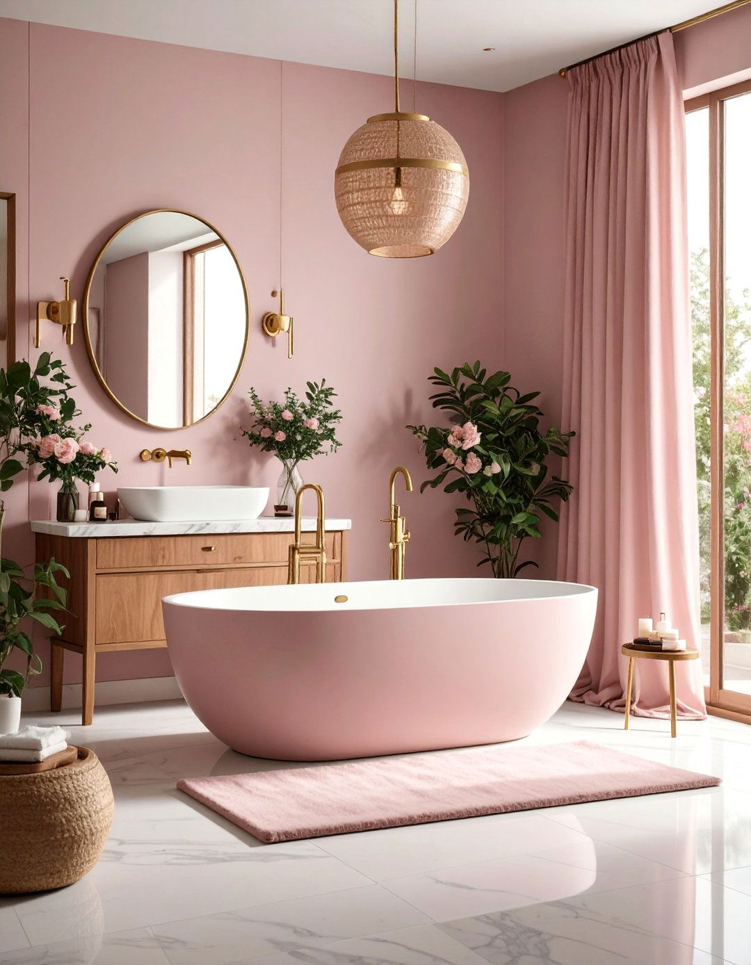 Dusty Rose Bathroom with Brass Hardware - 25 Bathroom Color Ideas