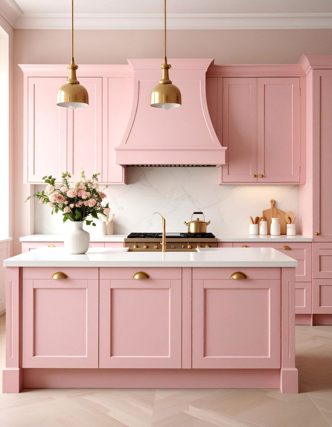 Dusty Rose Kitchen Cabinets with Gold Accents - 25 Kitchen Cabinet Color Ideas