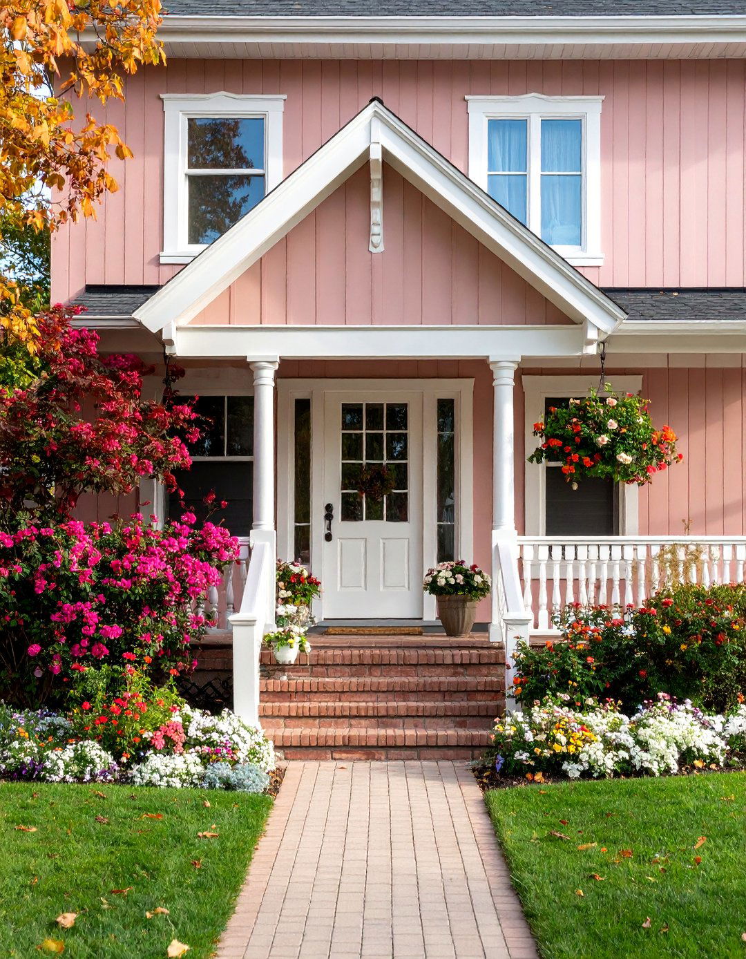 Dusty Rose Vinyl with Cream Brick Victorian Romance - 25 Vinyl Siding and Brick Combinations