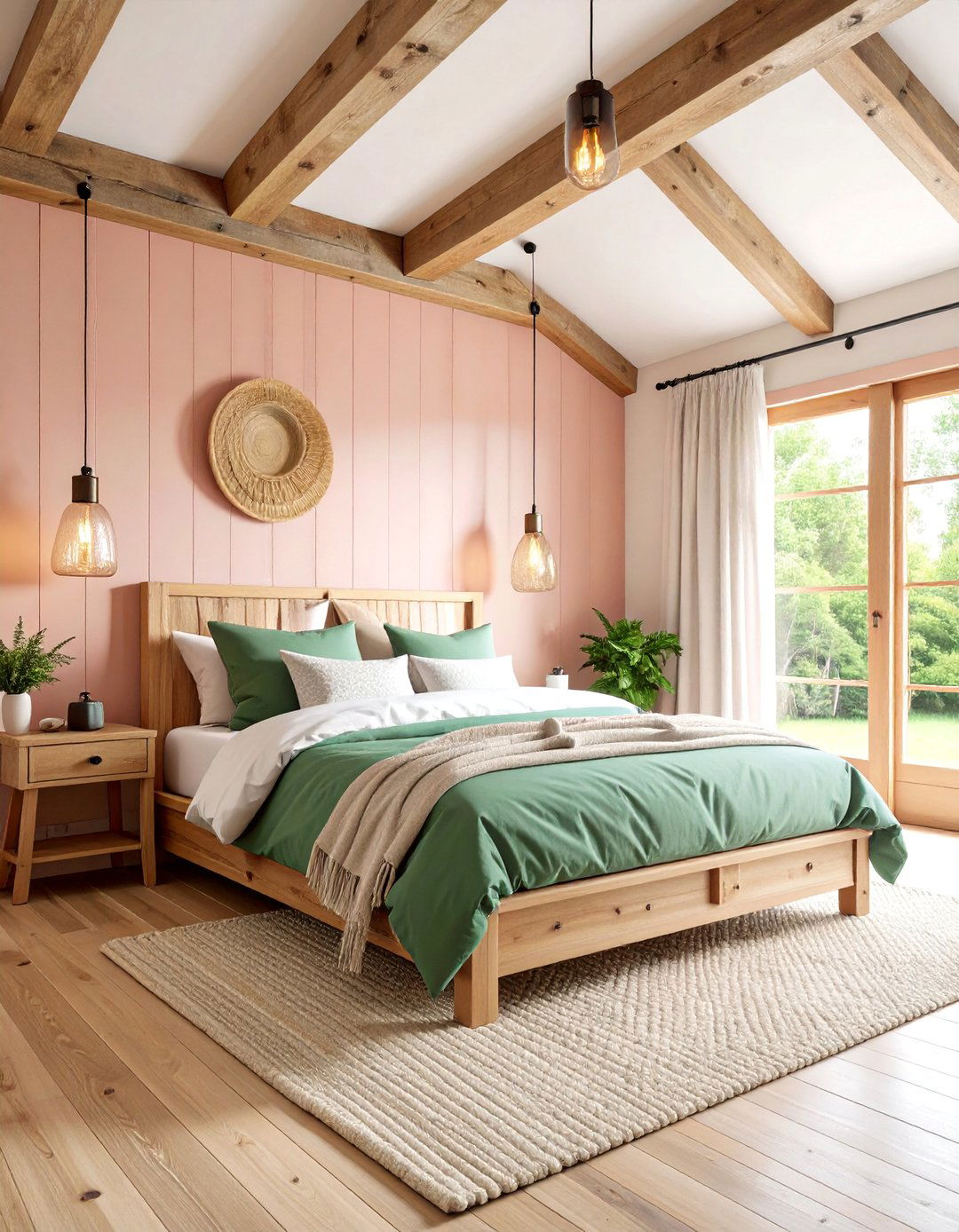 Dusty Rose and Forest Green Rustic Bedroom - 25 Pink and Green Bedroom Ideas