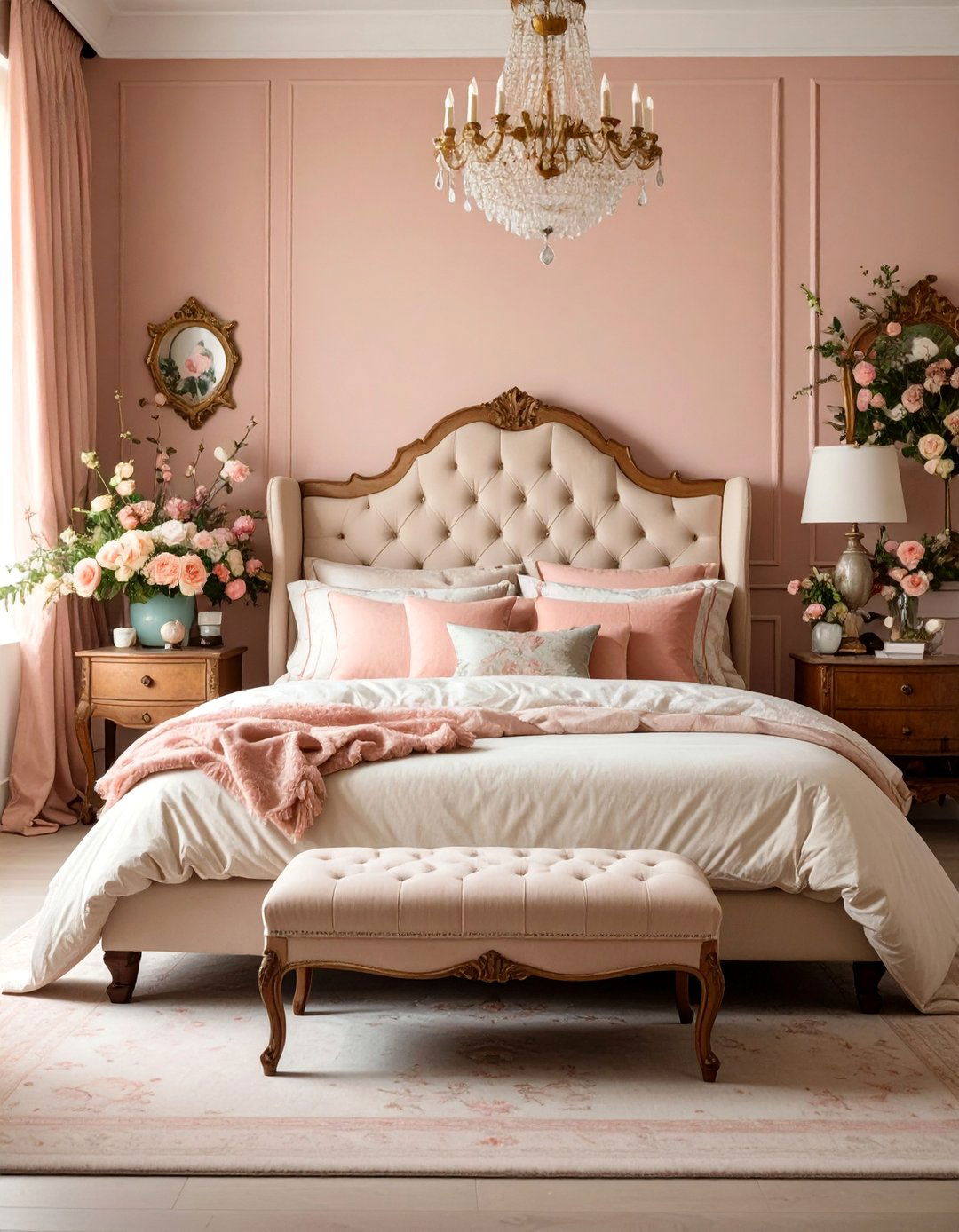 Dusty Rose and Sage Bedroom with Vintage Textiles - 25 Colorful Boho Bedroom Ideas
