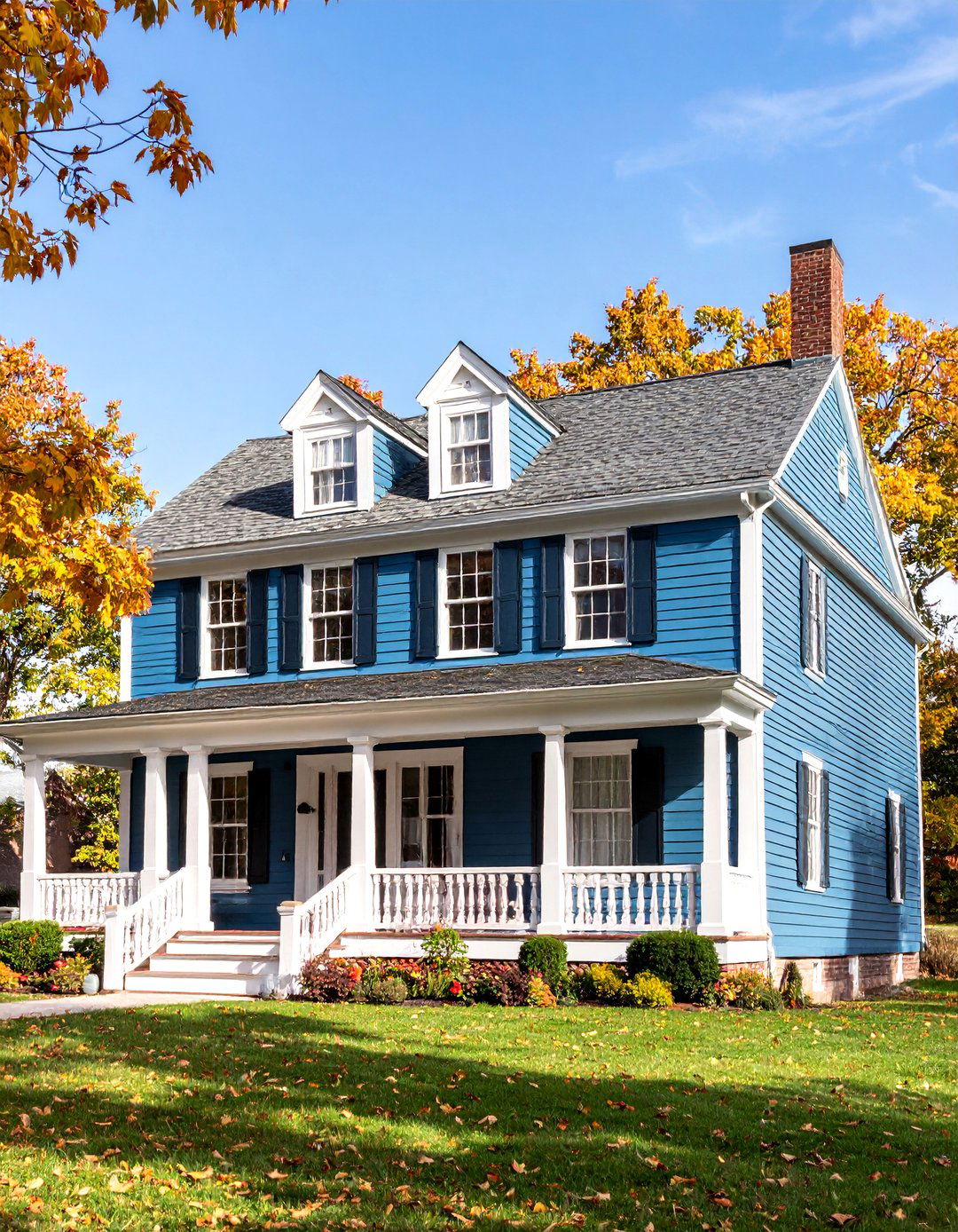 Dutch Colonial Delft Blue Gambrel Roof - 25 Blue House Siding With White Trim