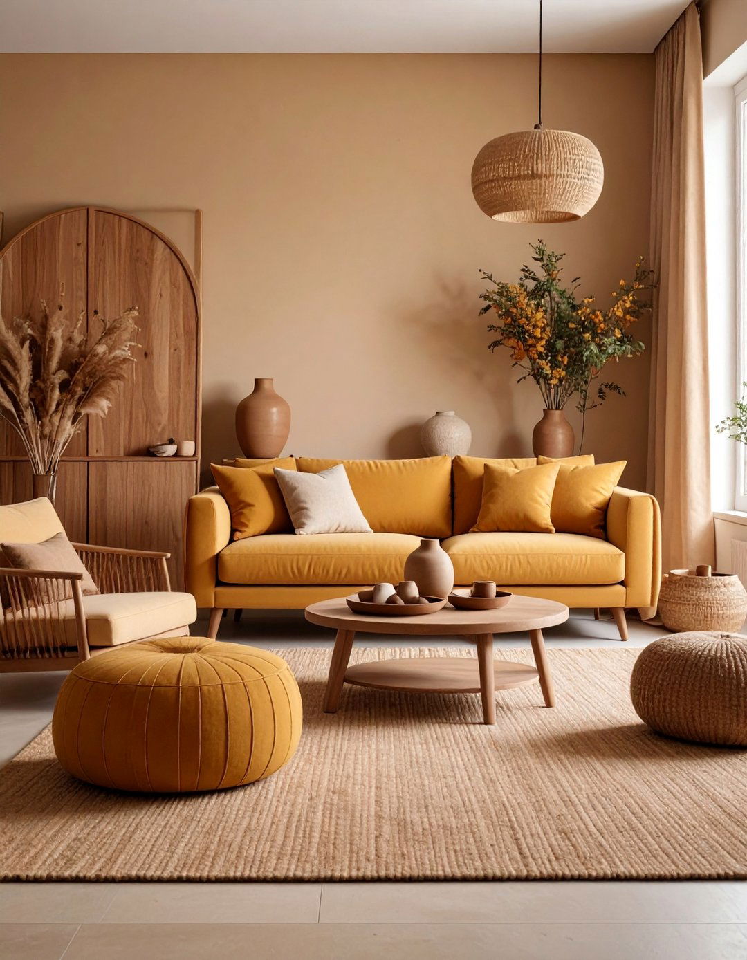 Earth Toned Living Room with Warm Wood and Natural Fibers - 25 Cozy Living Room Ideas
