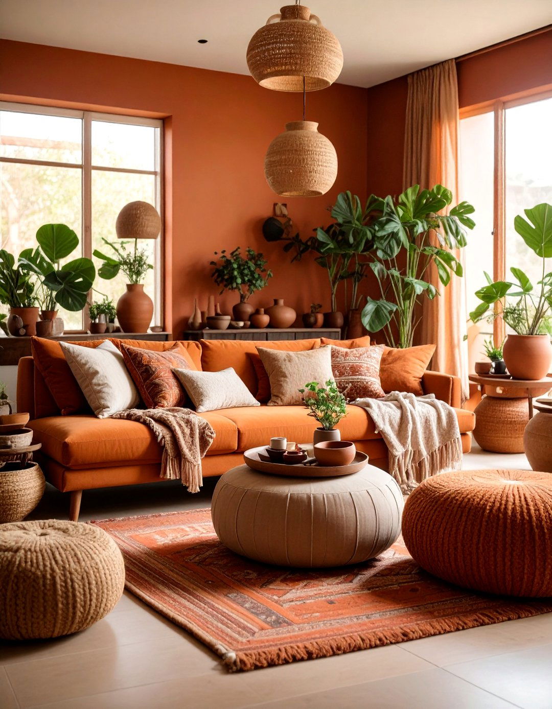 Earth Toned Zen Living Room with Clay Elements - 25 Zen Living Room Ideas
