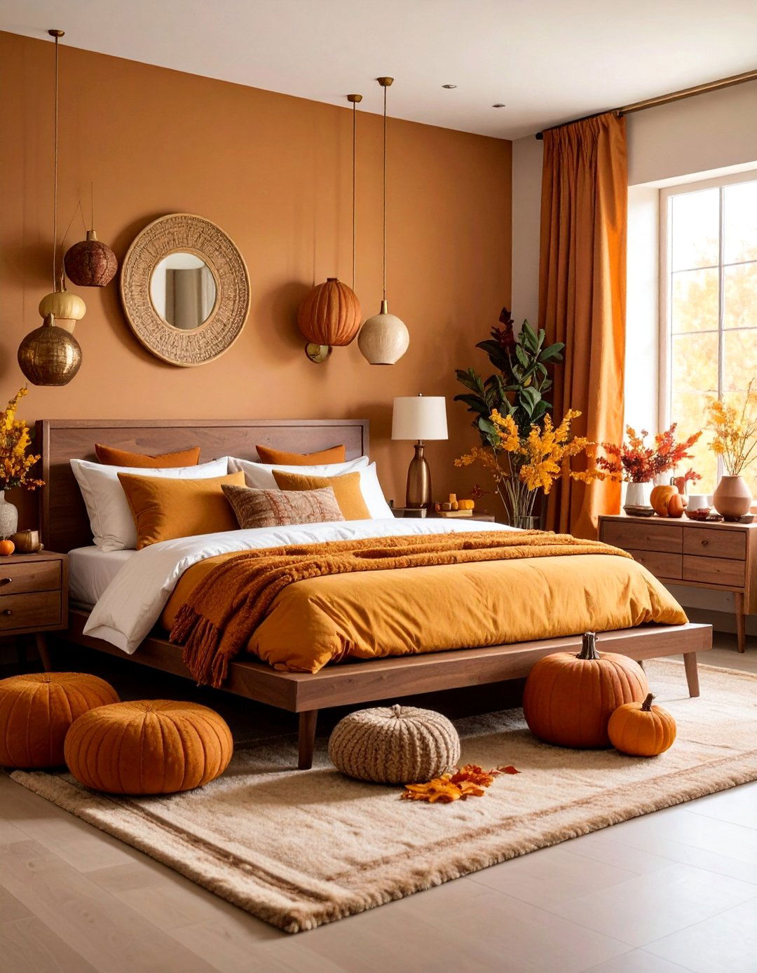 Earthy Autumn Bedroom with Harvest Gold Accents - 25 60s Bedroom Ideas