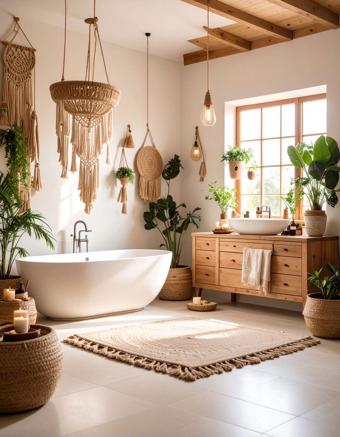 Earthy Boho Bathroom with Natural Stone Features - 25 Boho Cottage Style Decor Ideas