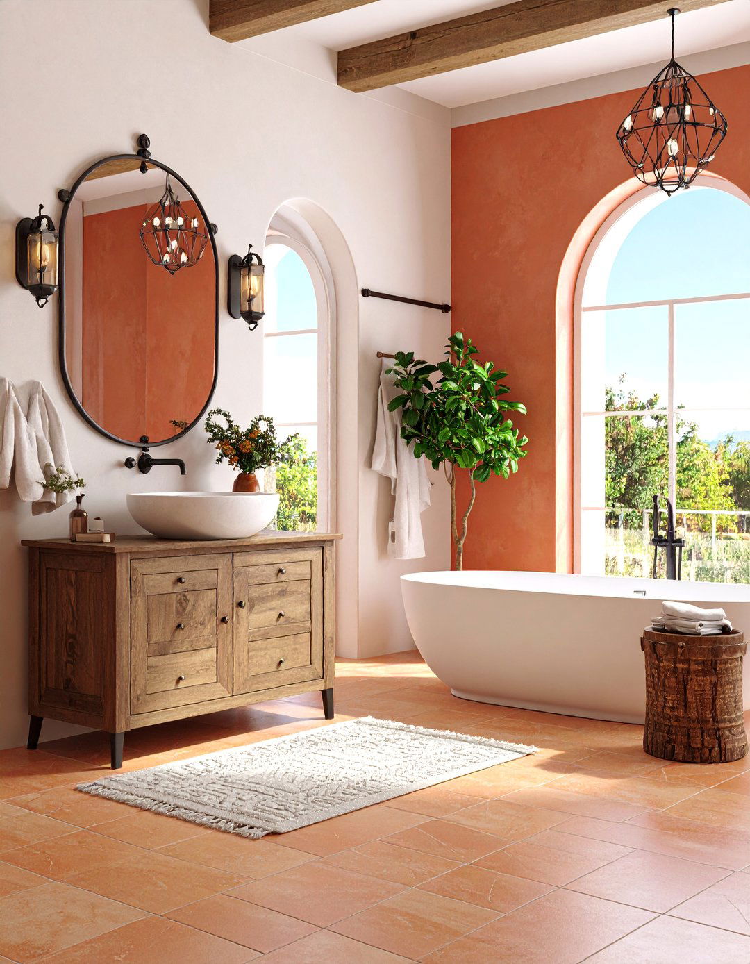 Earthy Terracotta and Natural Stone Combination - 25 Natural Bathroom Ideas