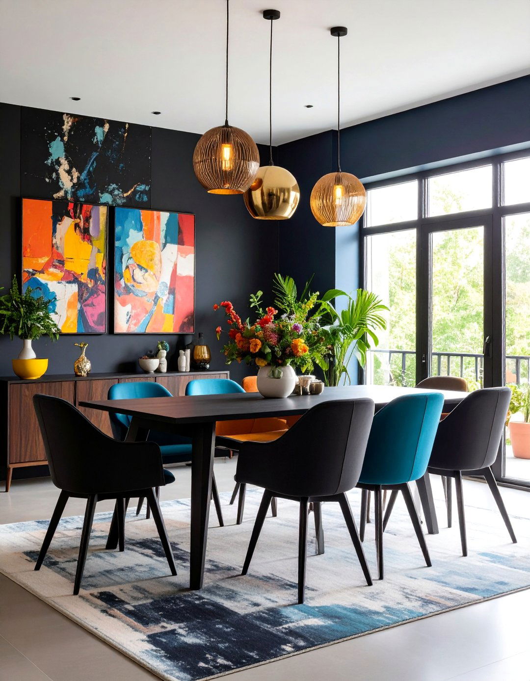 Eclectic Black Mixed Media Artistic Wall - 25 Black Accent Wall Dining Room Ideas