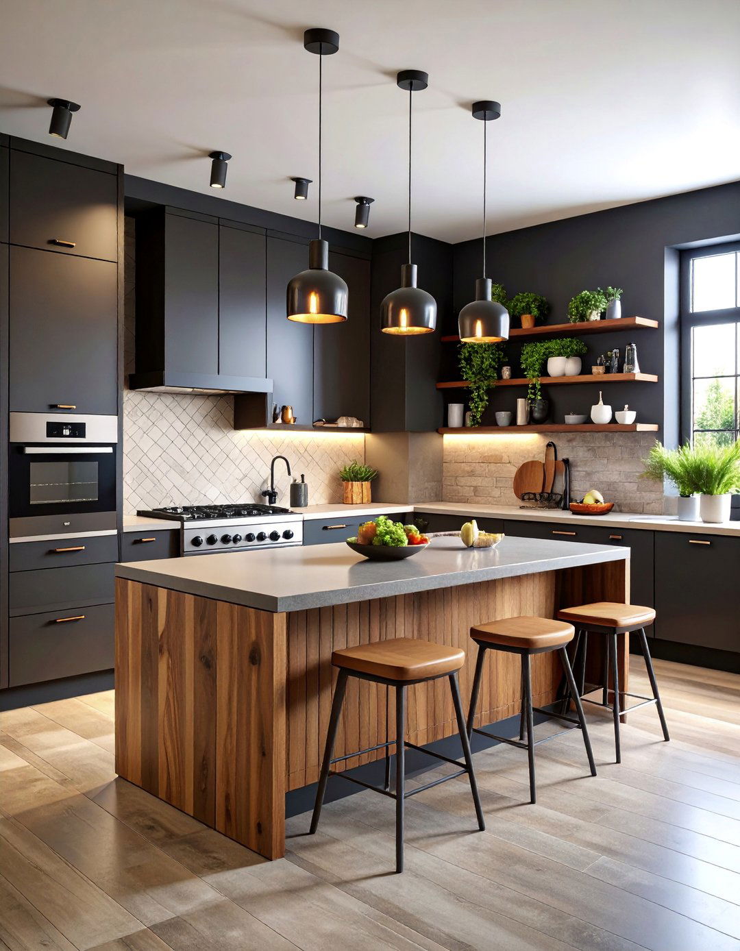 Eclectic Black and Brown Kitchen with Mixed Material Finishes - 25 Black and Brown Kitchen Ideas