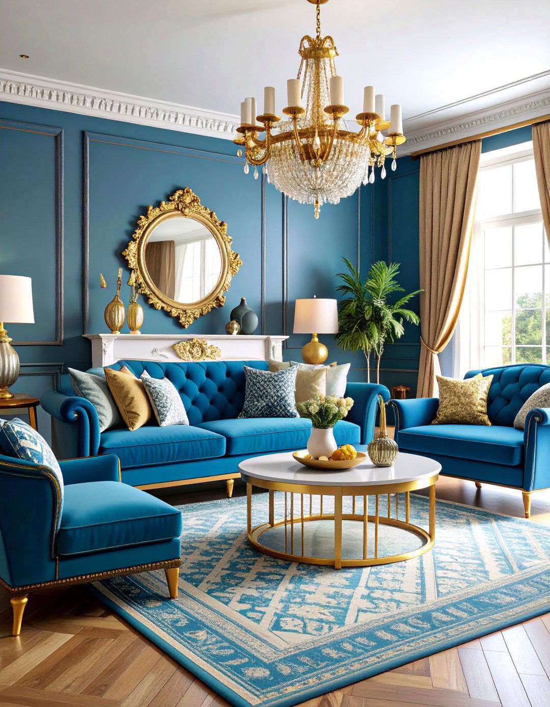 Eclectic Blue and Gold Living Room - 25 Blue and Gold Living Room Ideas