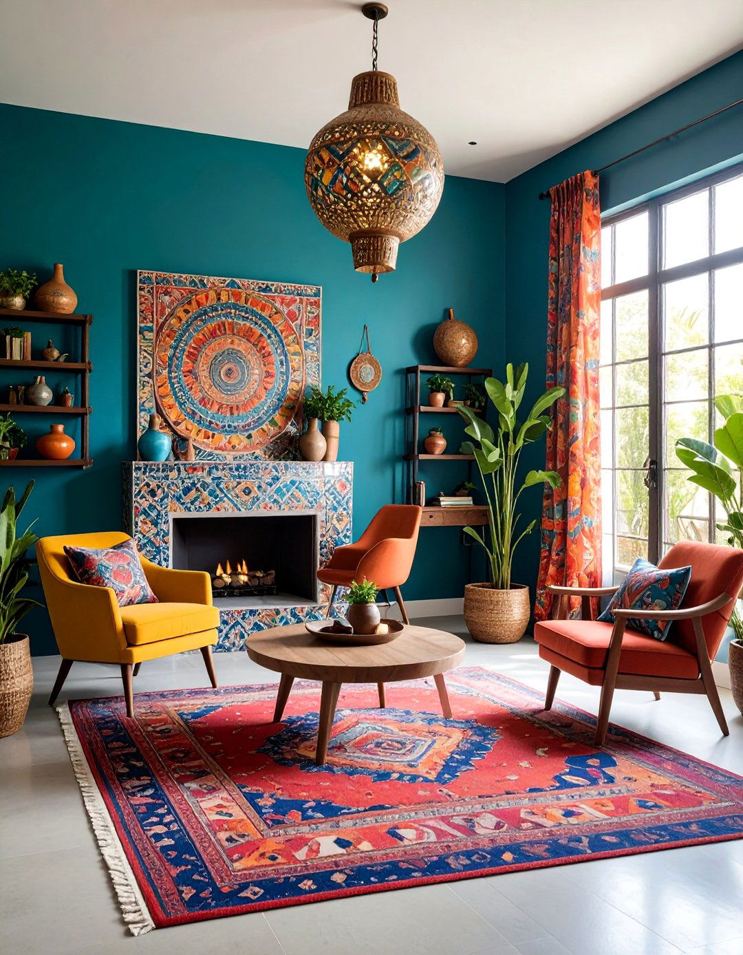 Eclectic Bohemian Office with Mosaic Tile Fireplace - 25 Home Office With Fireplace Ideas