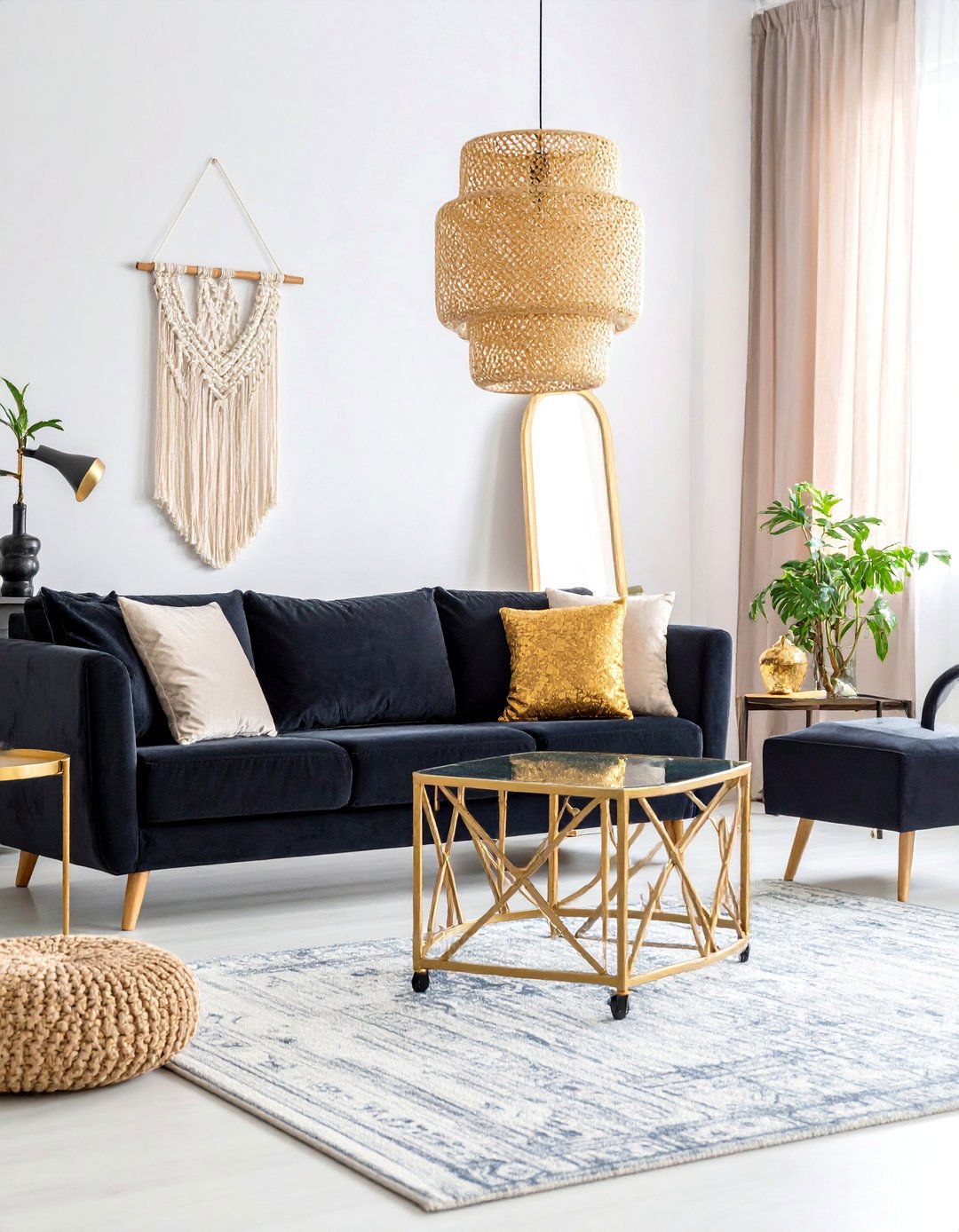 Eclectic Boho Black Gold Haven - 25 Black and Gold Living Room Ideas