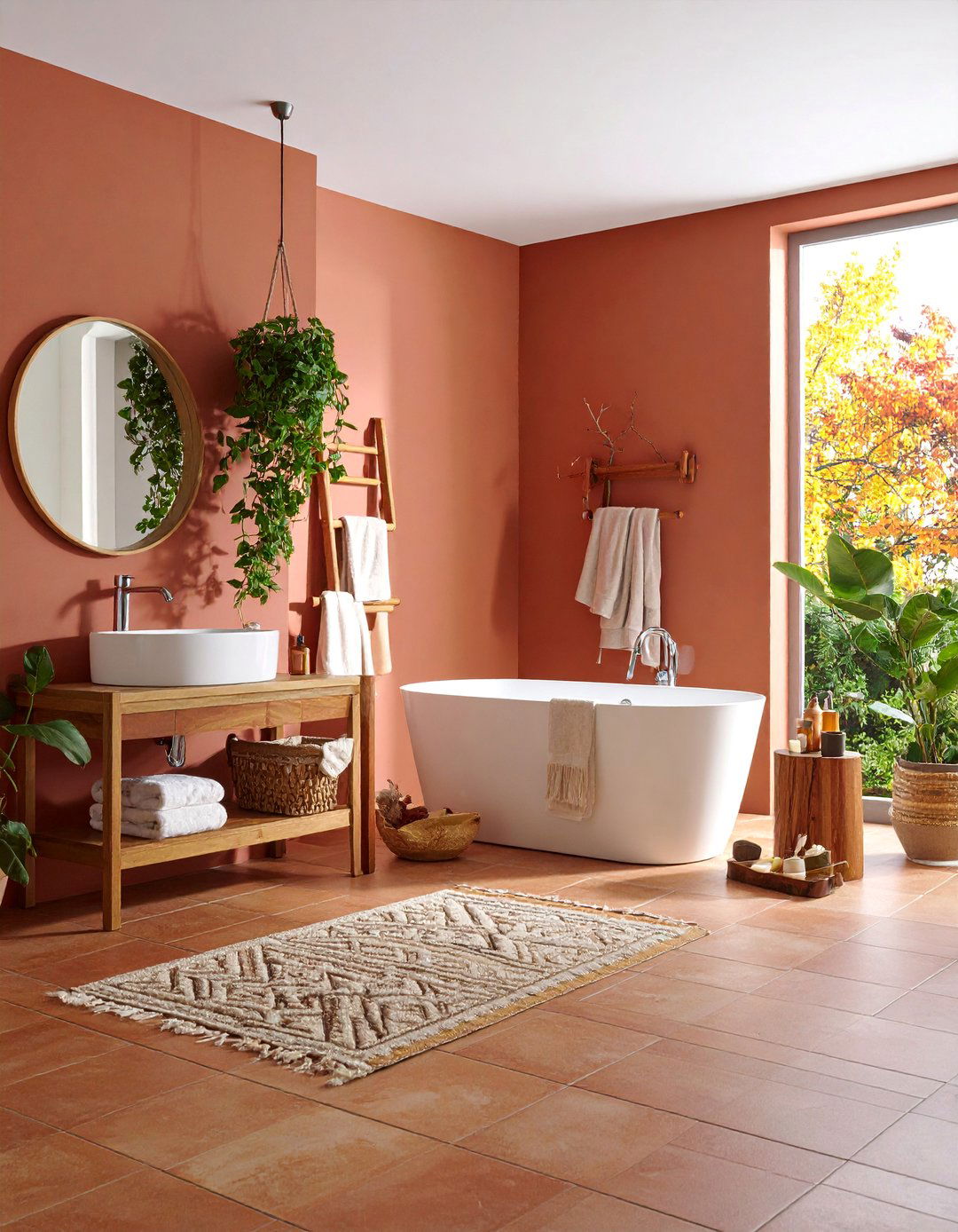 Eclectic Brown Terra Cotta with White Ceramic - 25 Brown and White Bathroom Ideas