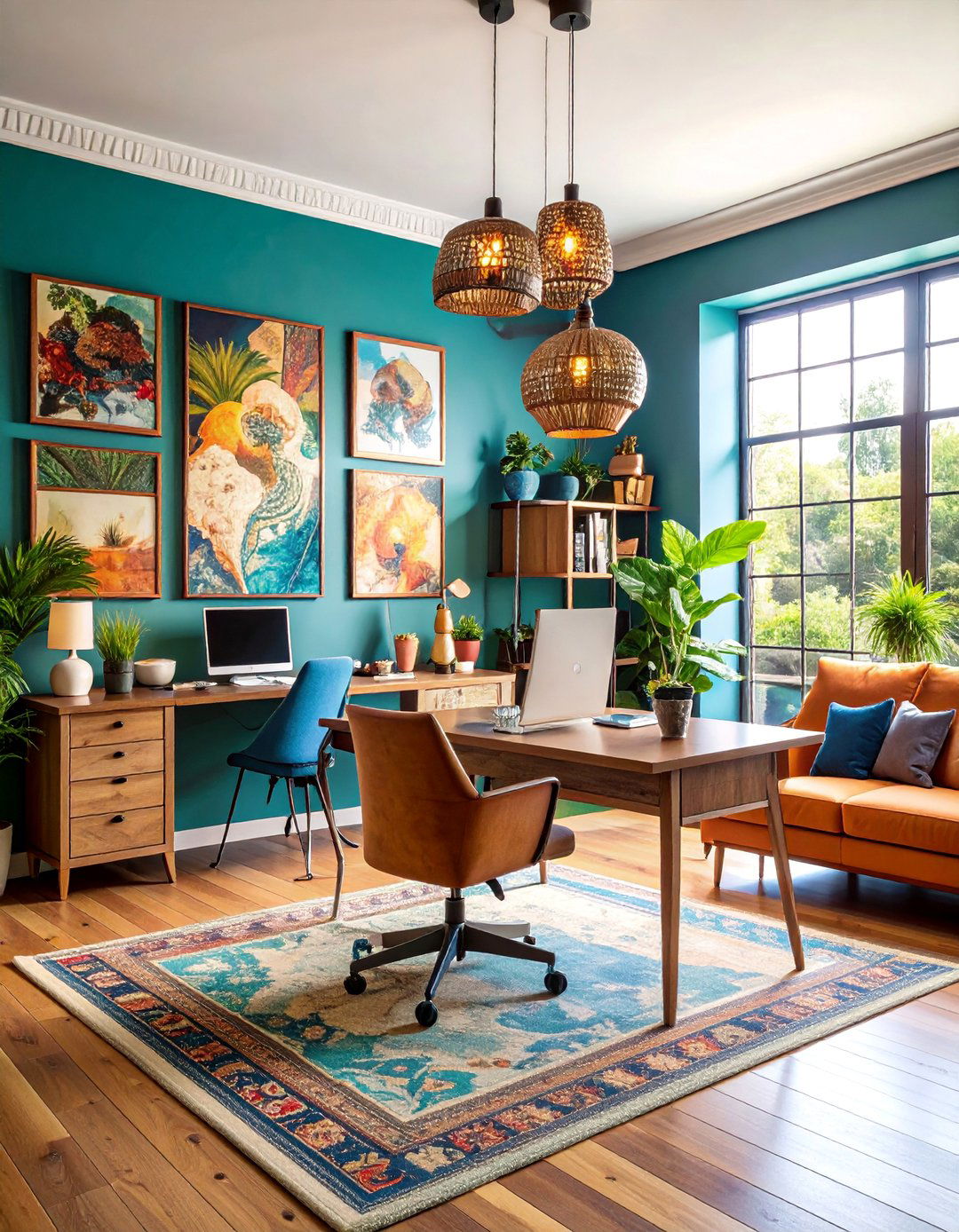 Eclectic Gallery Wall Office - 25 Modern Home Office Ideas