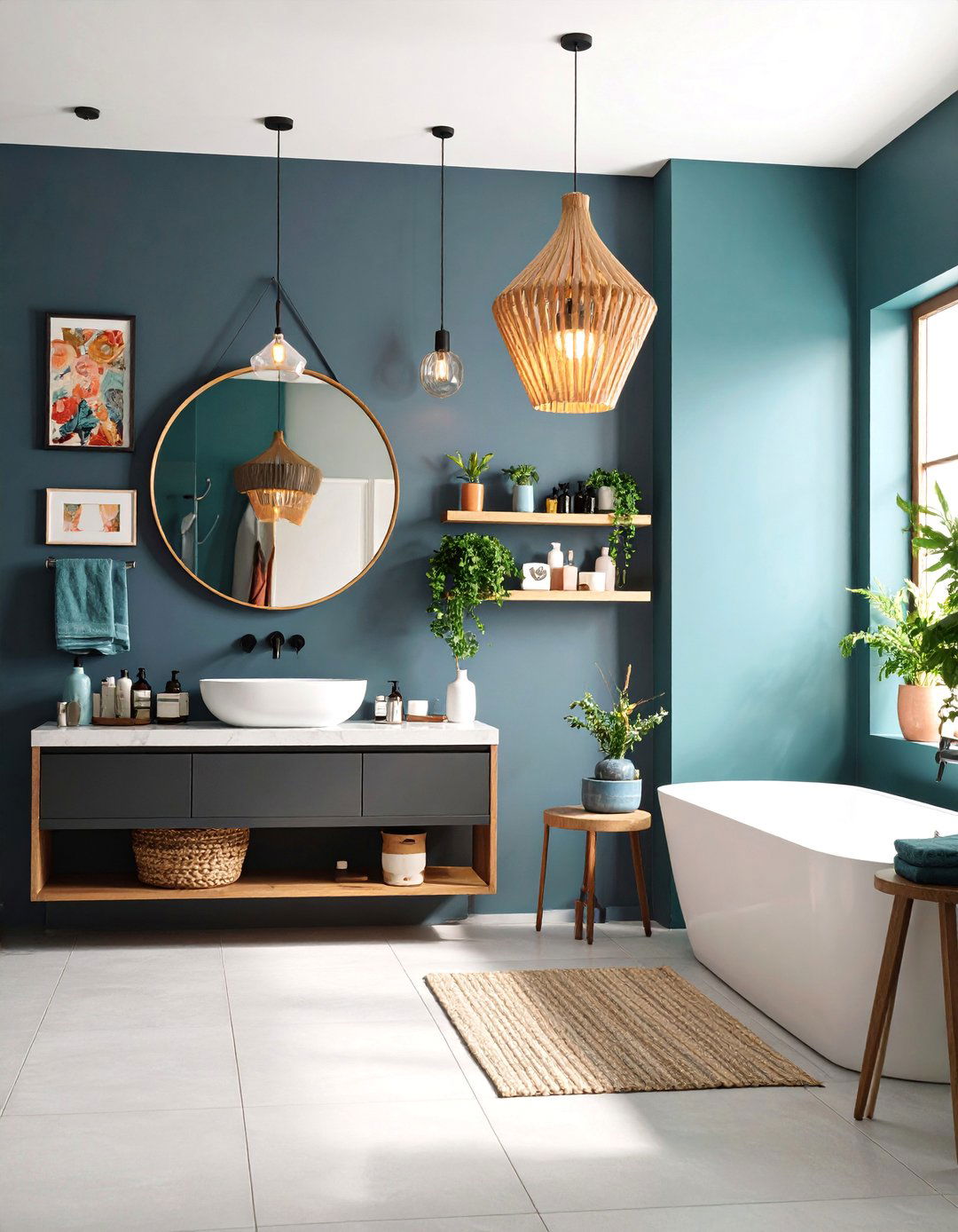 Eclectic Gallery Wall Powder Room with Mixed Frame Styles - 25 Eclectic Powder Room Ideas