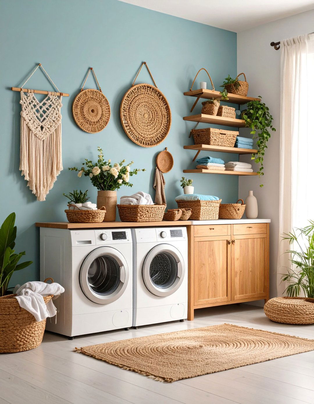 Eclectic Gallery Wall with Boho Art - 25 Boho Laundry Room Ideas