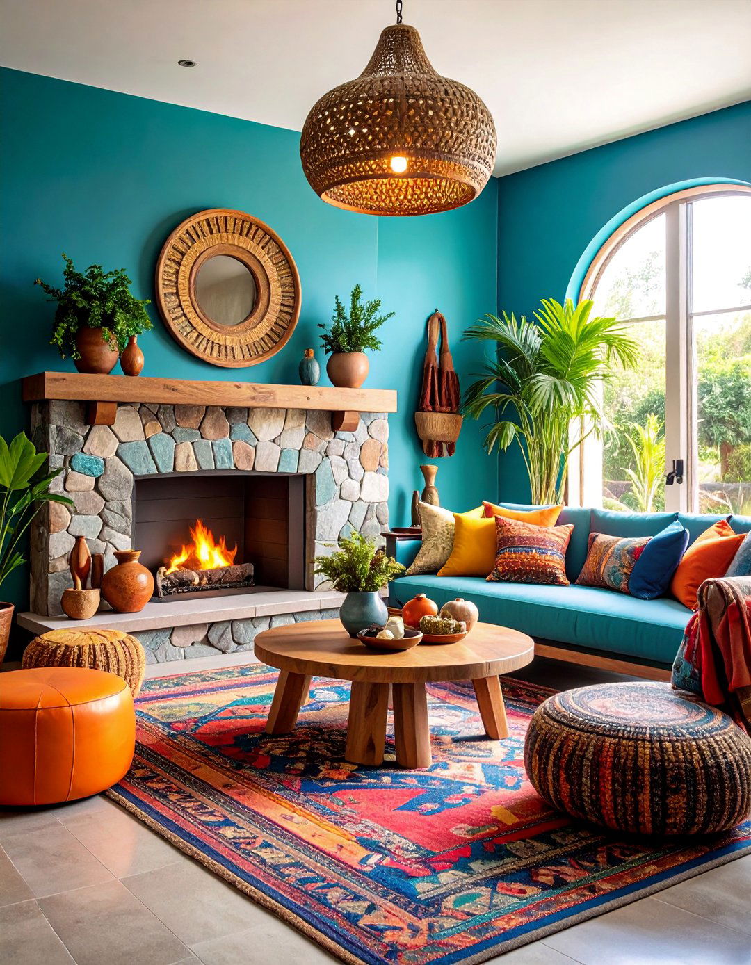 Eclectic Global Traveler Faux Stone Fireplace with Color Washed Finish - 25 Faux Stone Fireplace Ideas