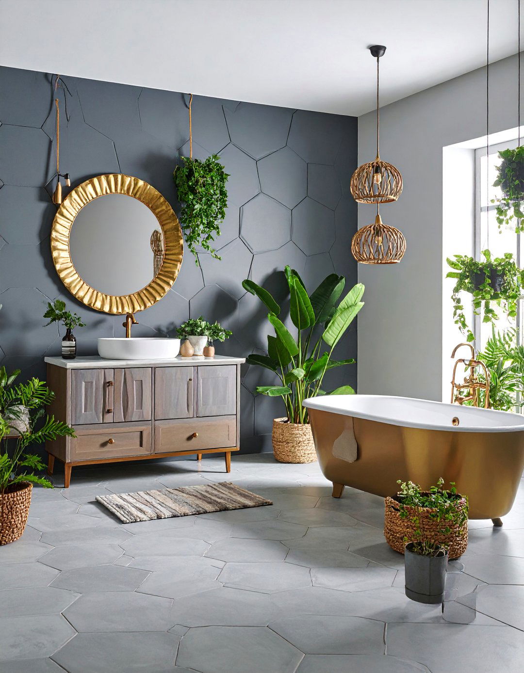Eclectic Gray Floor Bathroom with Mixed Metallic Finishes - 25 Gray Floor Bathroom Ideas