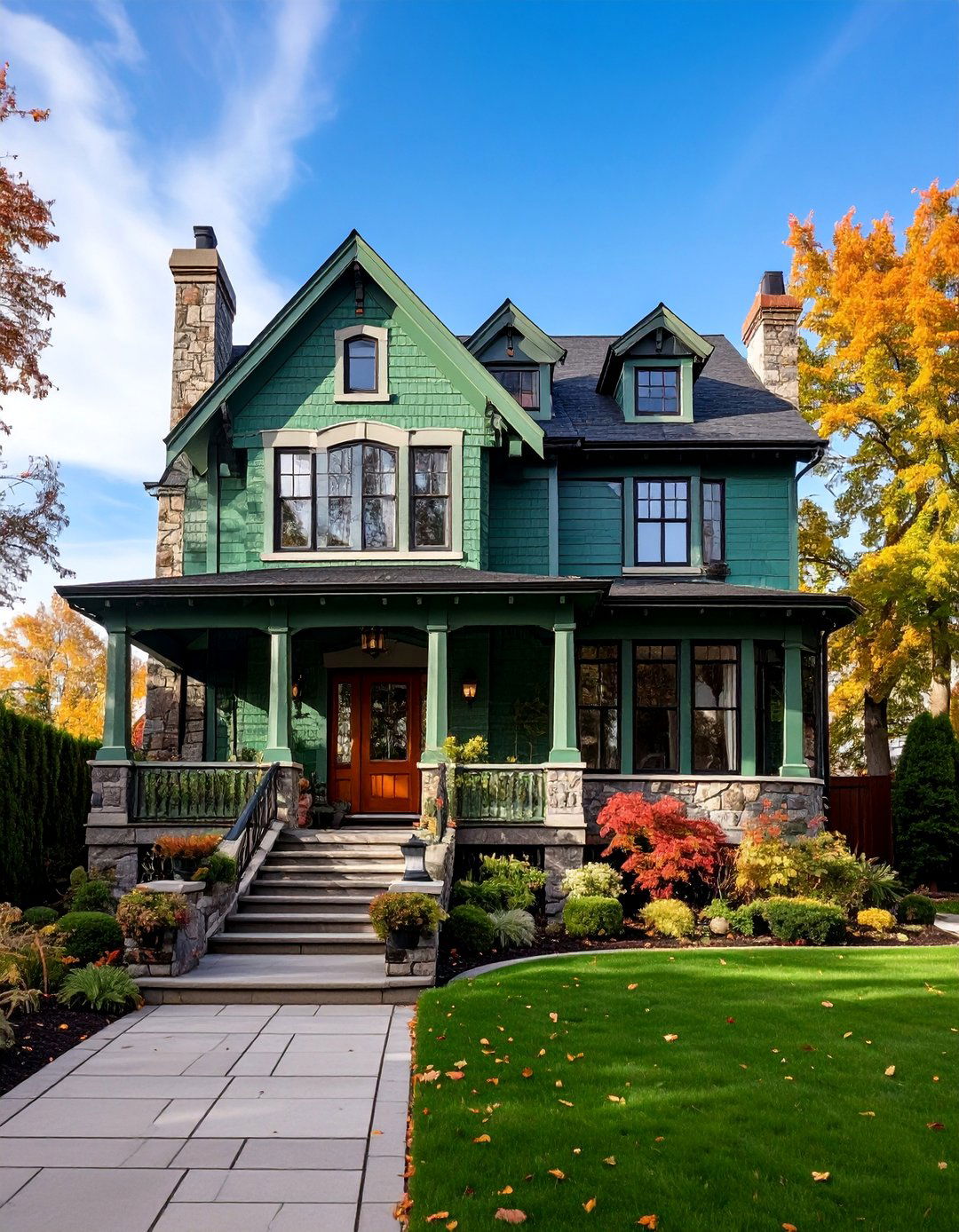 Eclectic Green Brick Mixed Material Fusion - 25 Green Brick Exterior Home Ideas