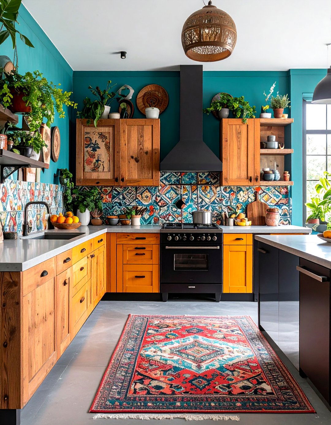 Eclectic Kitchen with Mixed Materials and Black Appliances - 25 Kitchen With Black Appliances