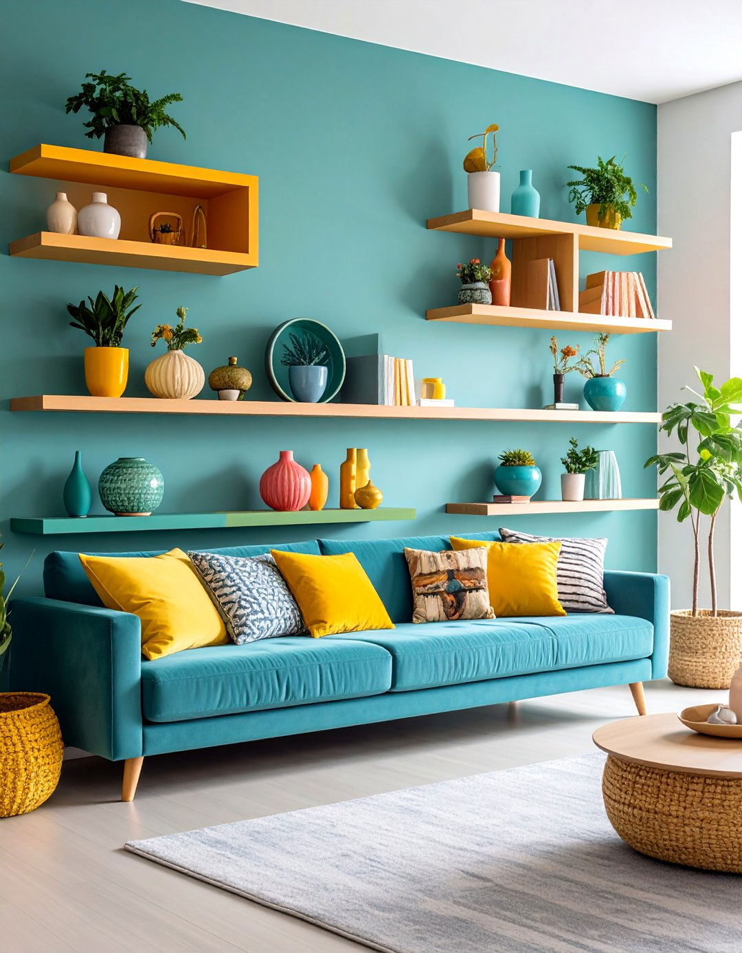 Eclectic Living Room Shelf Color Pop Display - 25 Living Room Shelf Ideas