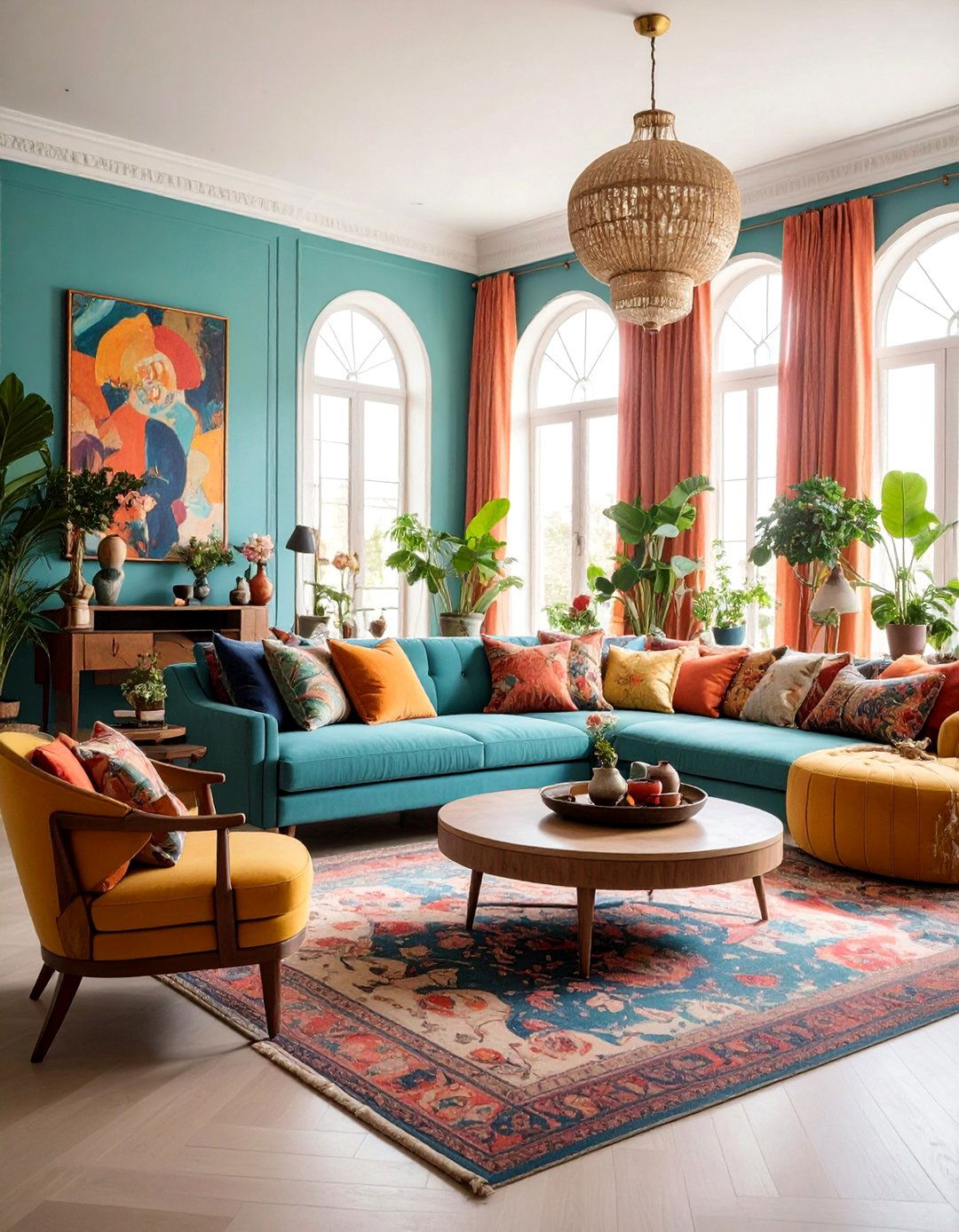 Eclectic Living Room with Mixed Styles and Colorful Accessories - 25 Long Living Room Ideas