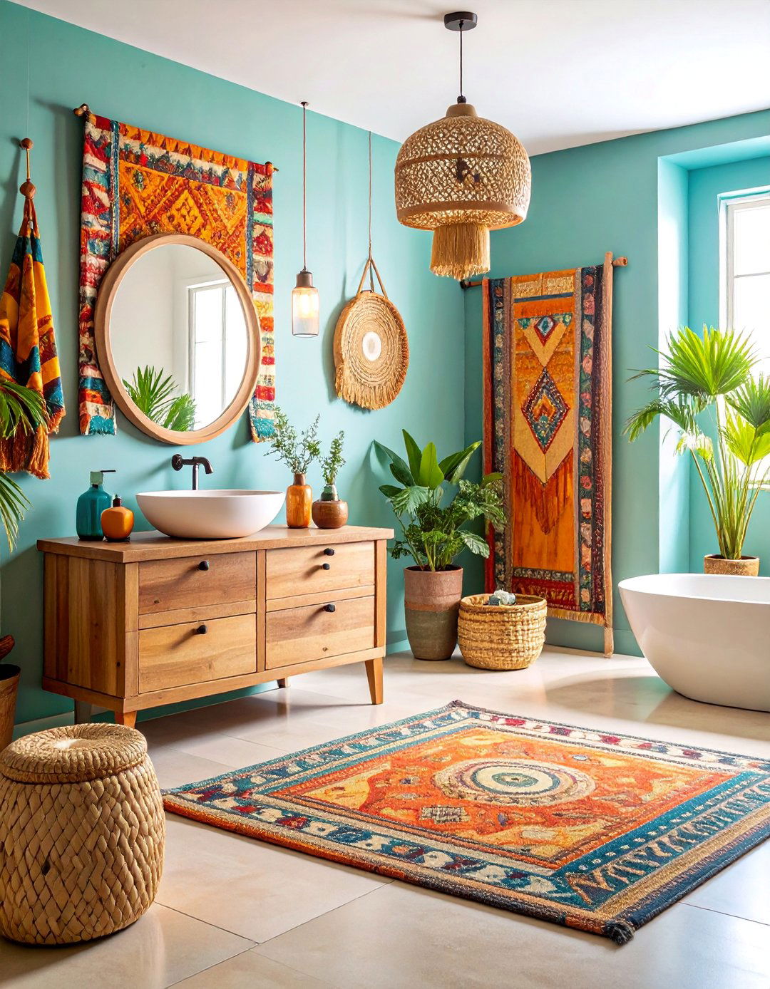 Eclectic Maximalist Powder Room with Textile Wall Covering - 25 Eclectic Powder Room Ideas