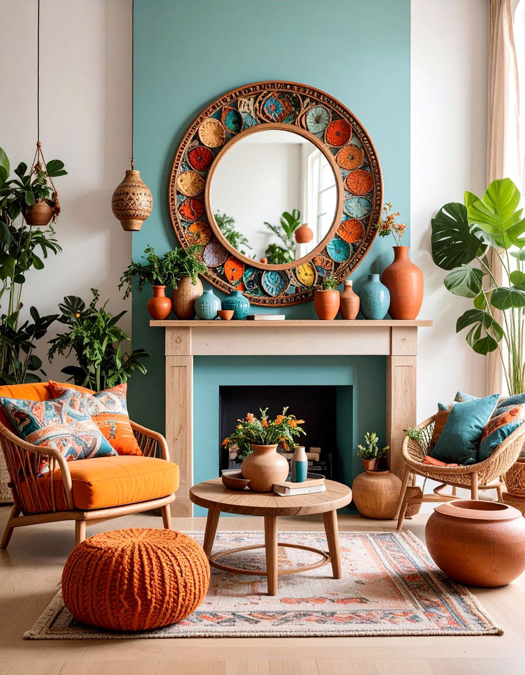 Eclectic Mixed Media Mirror with Artistic Elements - 25 Mirror Over Fireplace Ideas