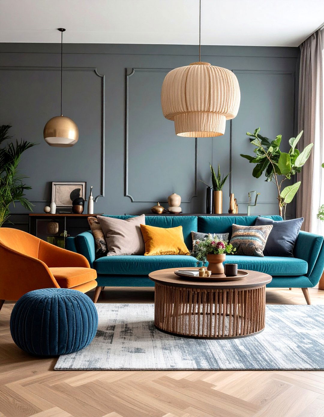 Eclectic Modern Living Room with Grey Walls and Black Trim - 25 Living Room With Grey Walls and Black Trim