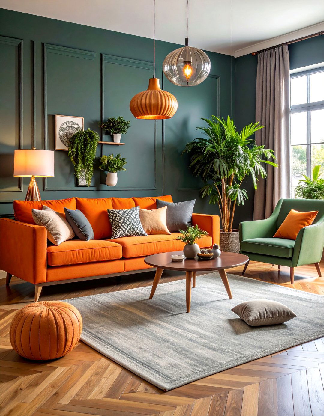 Eclectic Orange Vintage and Charcoal Grey Mix and Match Living Room - 25 Orange and Grey Living Room Ideas
