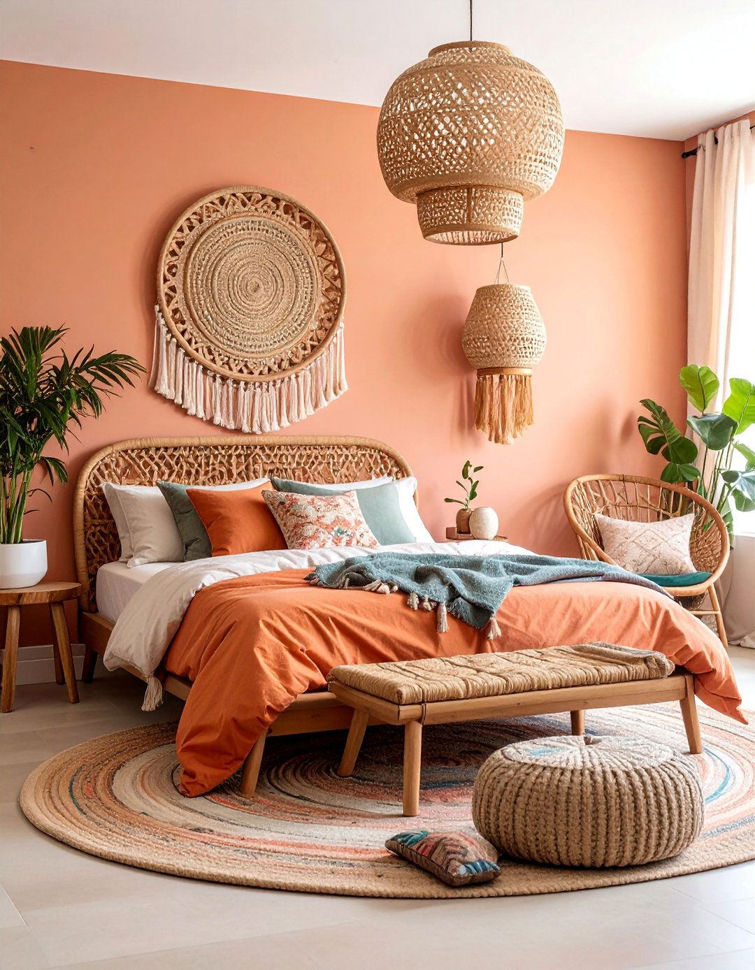 Eclectic Peach Bedroom with Global Influences - 25 Peach Bedroom Ideas
