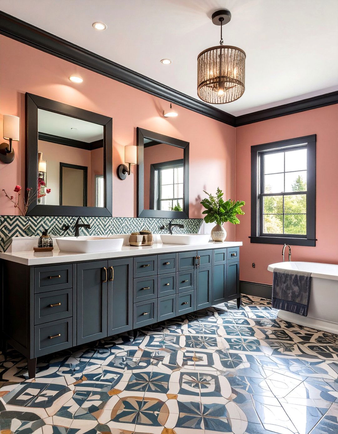 Eclectic Powder Room with Black Trim Gallery Wall - 25 Black Trim Interiors