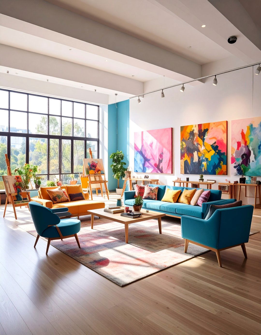 Eclectic Sunken Artists Lounge with Gallery Walls - 25 Sunken Living Room Ideas