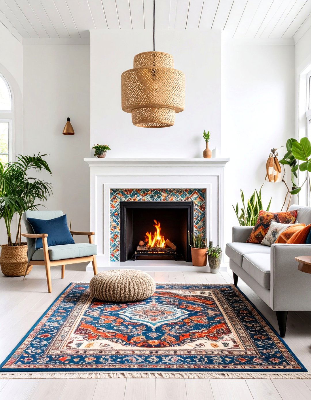 Eclectic Sunroom with Mosaic Tile Fireplace and Global Influences - 25 Sunroom With Fireplace