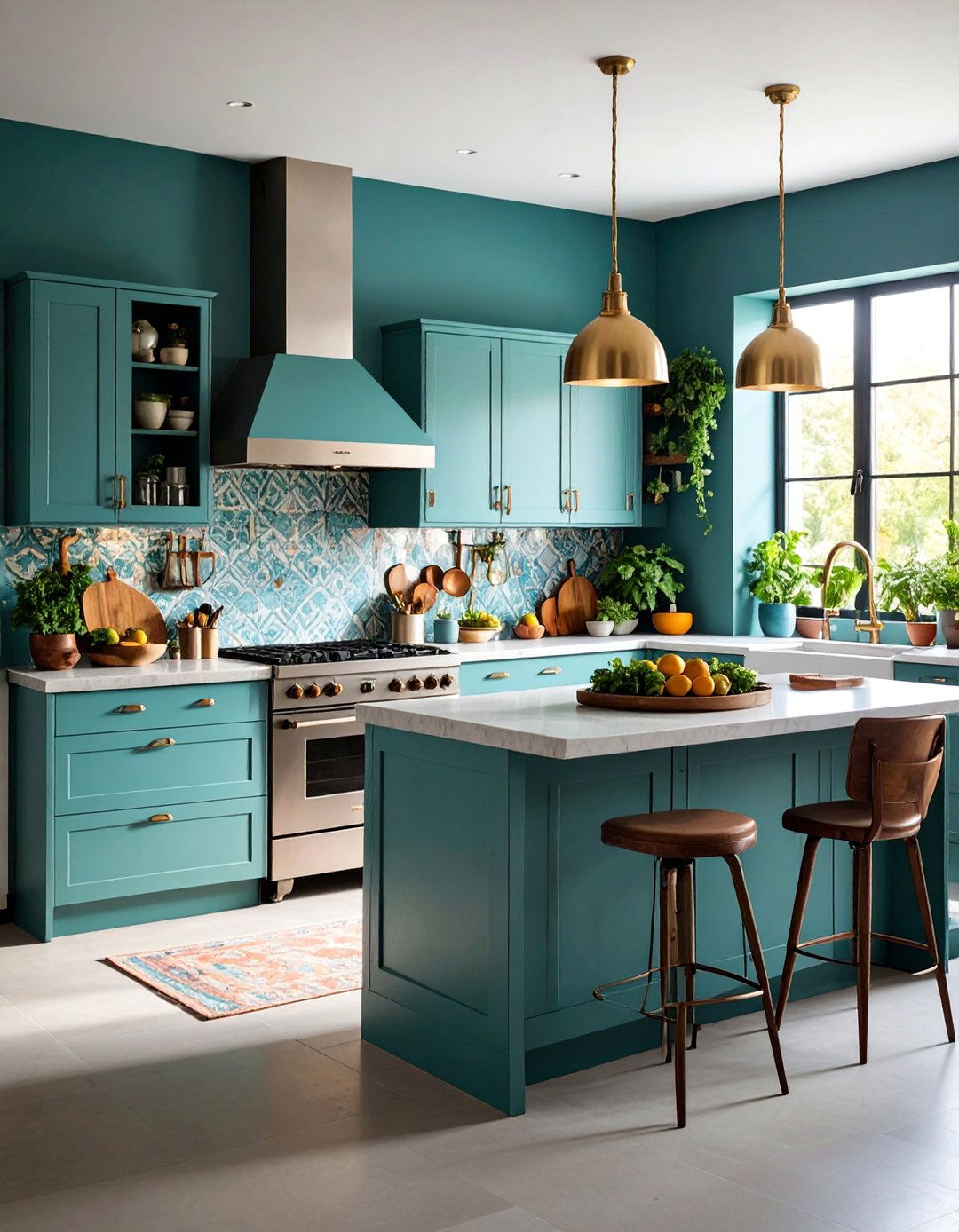 Eclectic Teal Kitchen with Mixed Metals - 25 Teal Kitchen Ideas