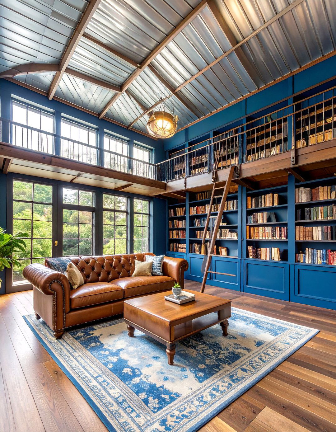 Eclectic Tin Ceiling Library with Dark Indigo Walls - 25 Tin Ceiling