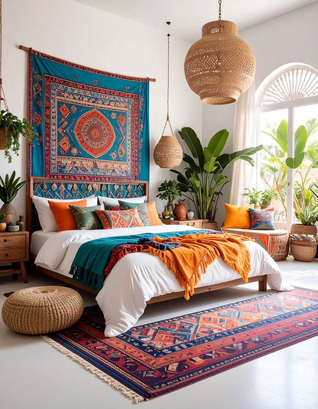 Eclectic White Bedroom with Global Textile Mix - 25 White and Cream Bedroom Ideas