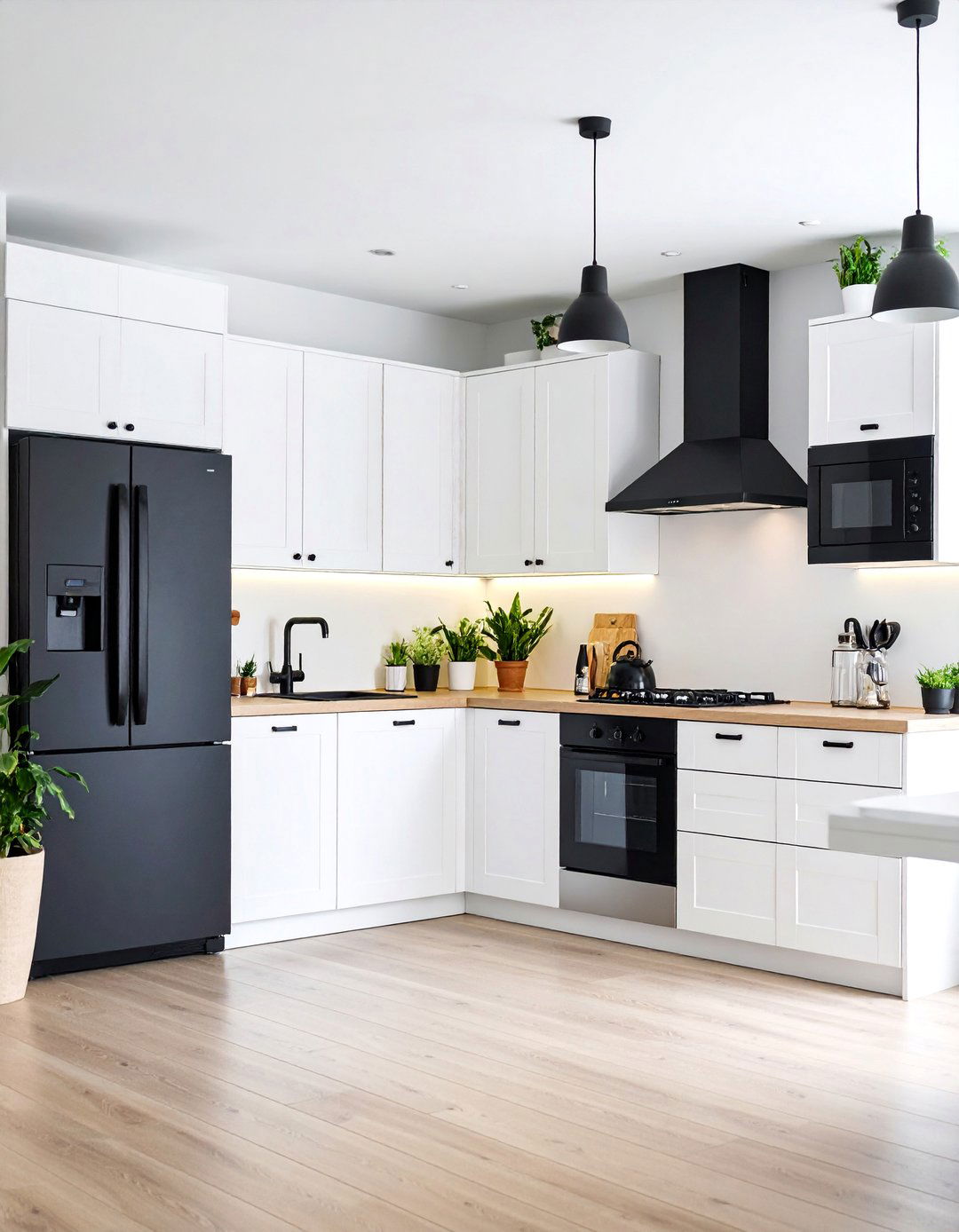 Eclectic White Kitchen with Mix and Match Black Appliances - 25 White Kitchen with Black Appliances Ideas