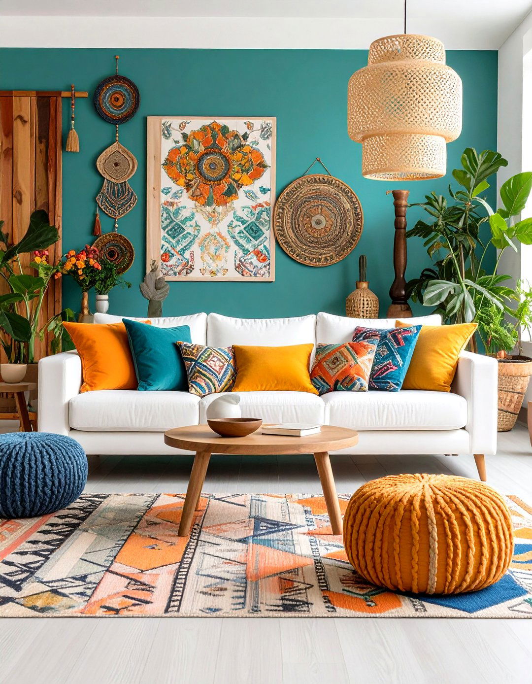 Eclectic White Sectional with Global Influences - 25 White Couch Living Room Ideas
