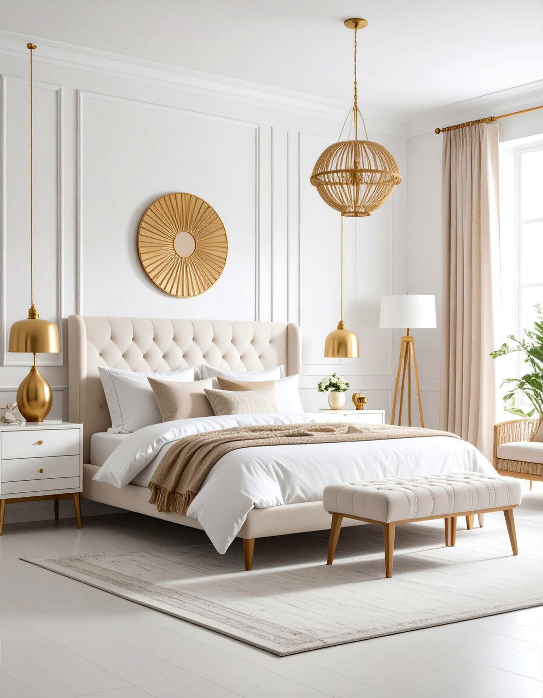 Eclectic White and Gold Bedroom - 25 White and Gold Bedroom Ideas