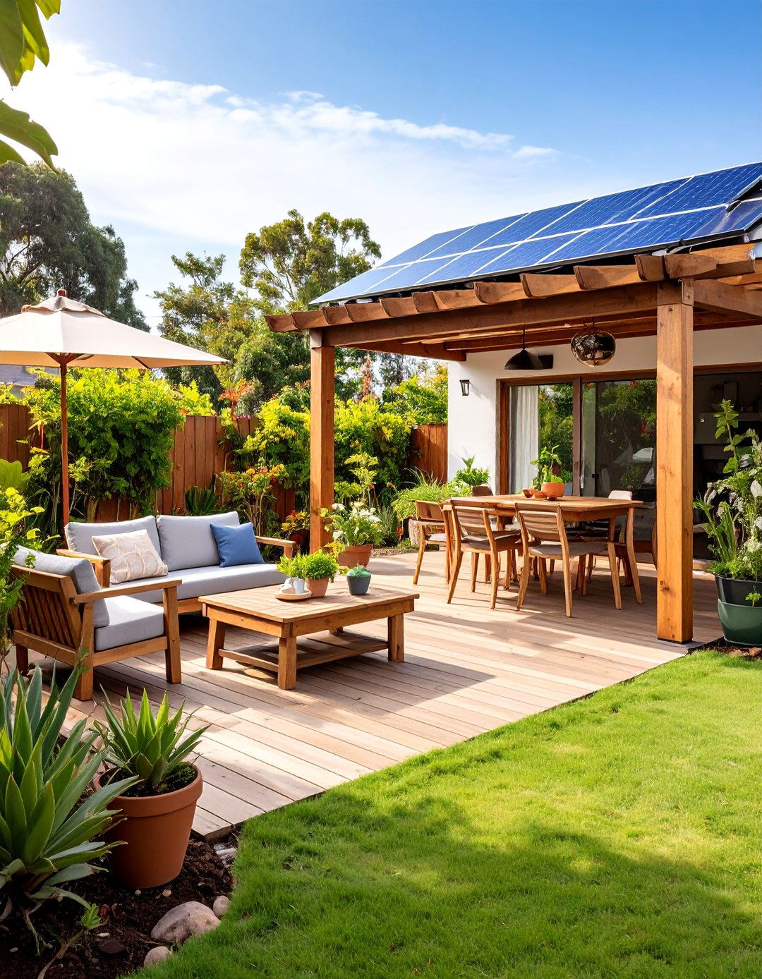 Eco Friendly Sustainable Tropical Patio with Solar Features - 25 Tropical Patio Ideas